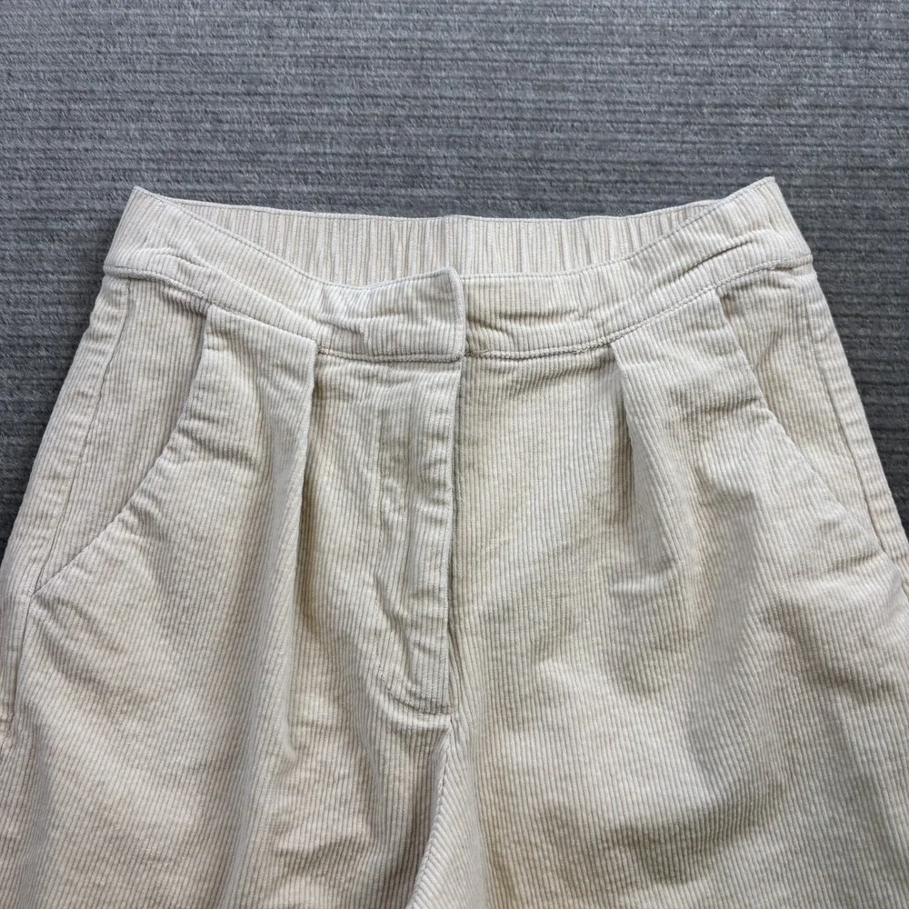 Rhythm Corduroy Pants Womens XS Pleated Front High Waist Off White Straight Leg‎